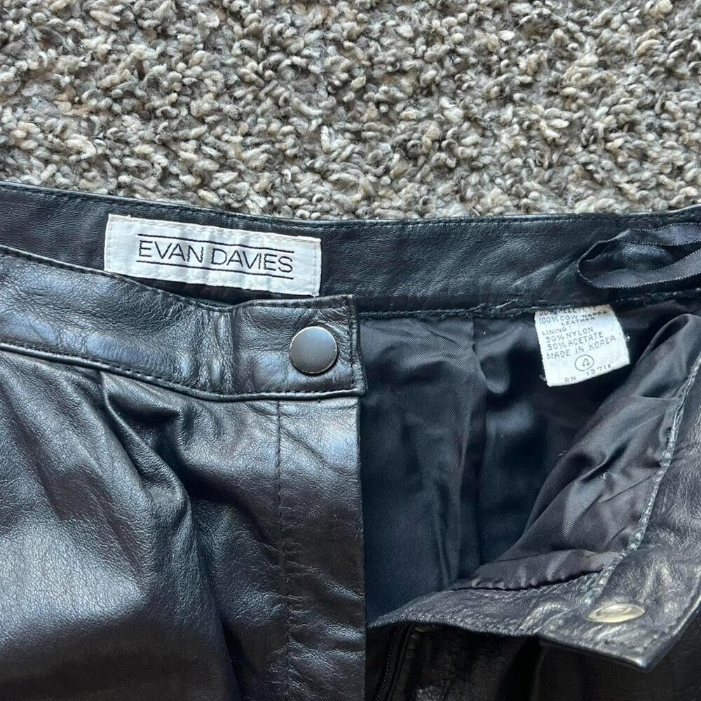 Vintage 70s Evan Davies Black Nappa Cow Leather Pants Womens 4 Retro Punk Whimsy - Picture 2 of 8